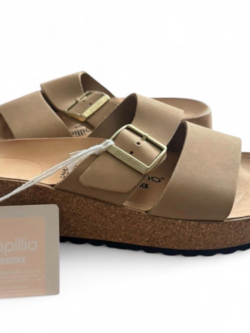 Papillio by Birkenstock Almina Nubuck Platform Slide Sandals in sandcastle - Picture 2 of 6